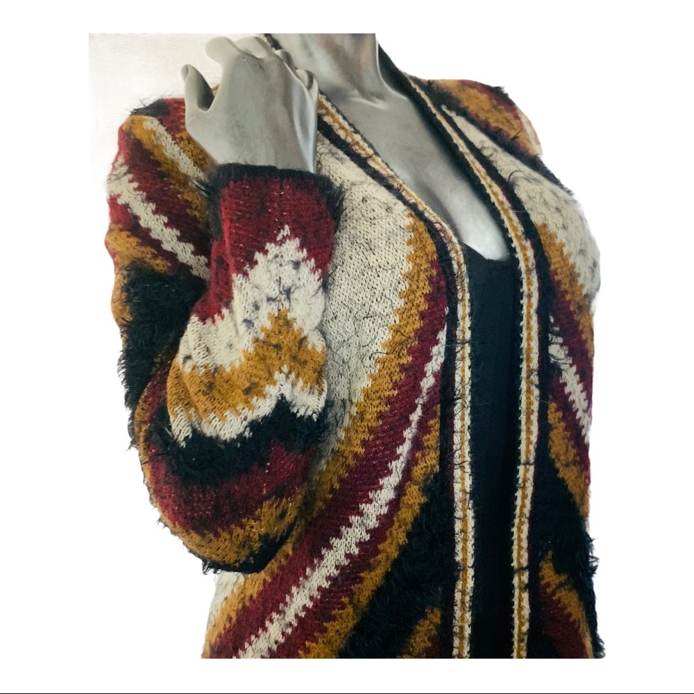 Multi-Material Long Open-Front Sweater - image 7